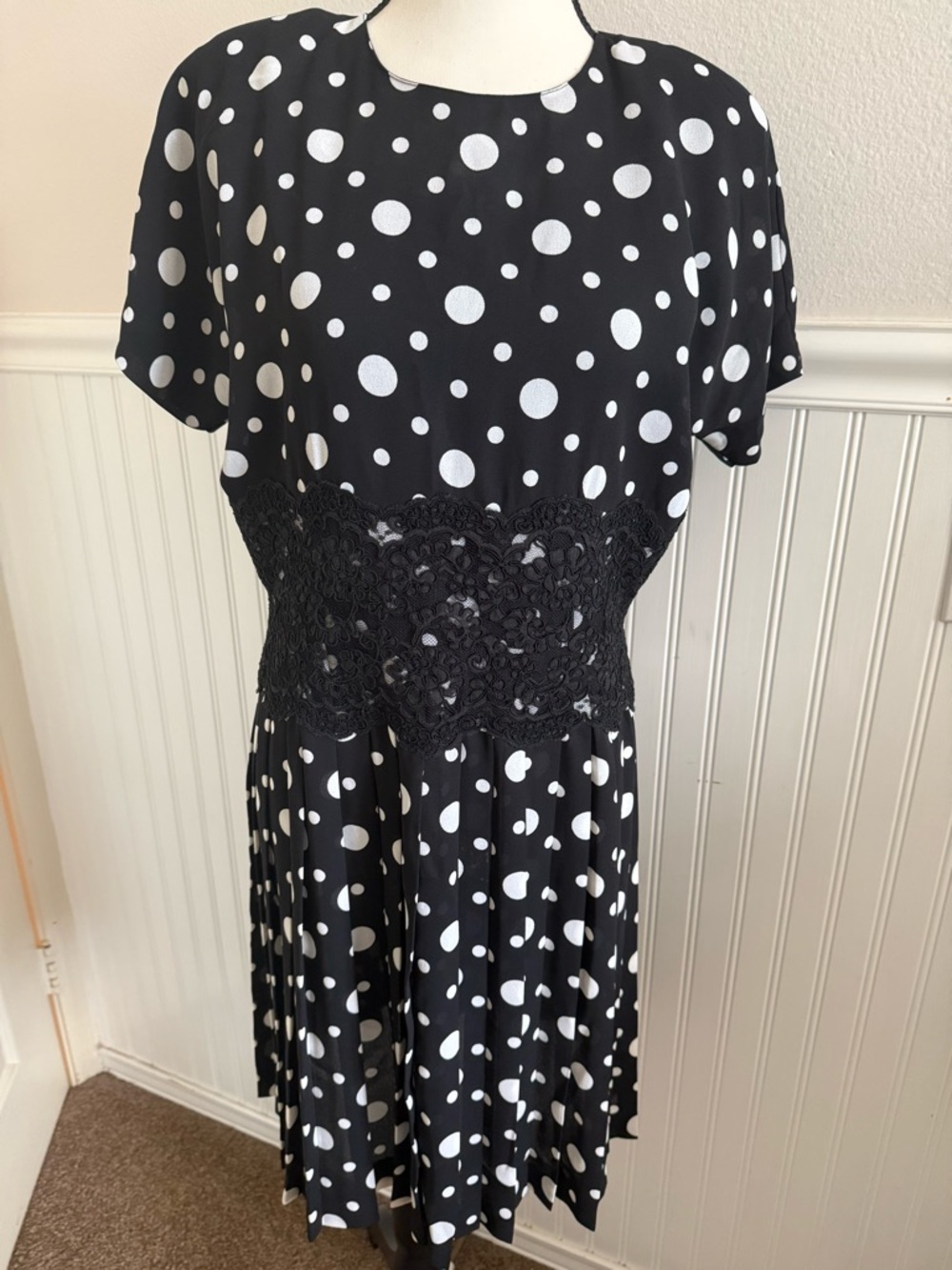 Vintage Outlander Polka Dot Dress with Lace Waist